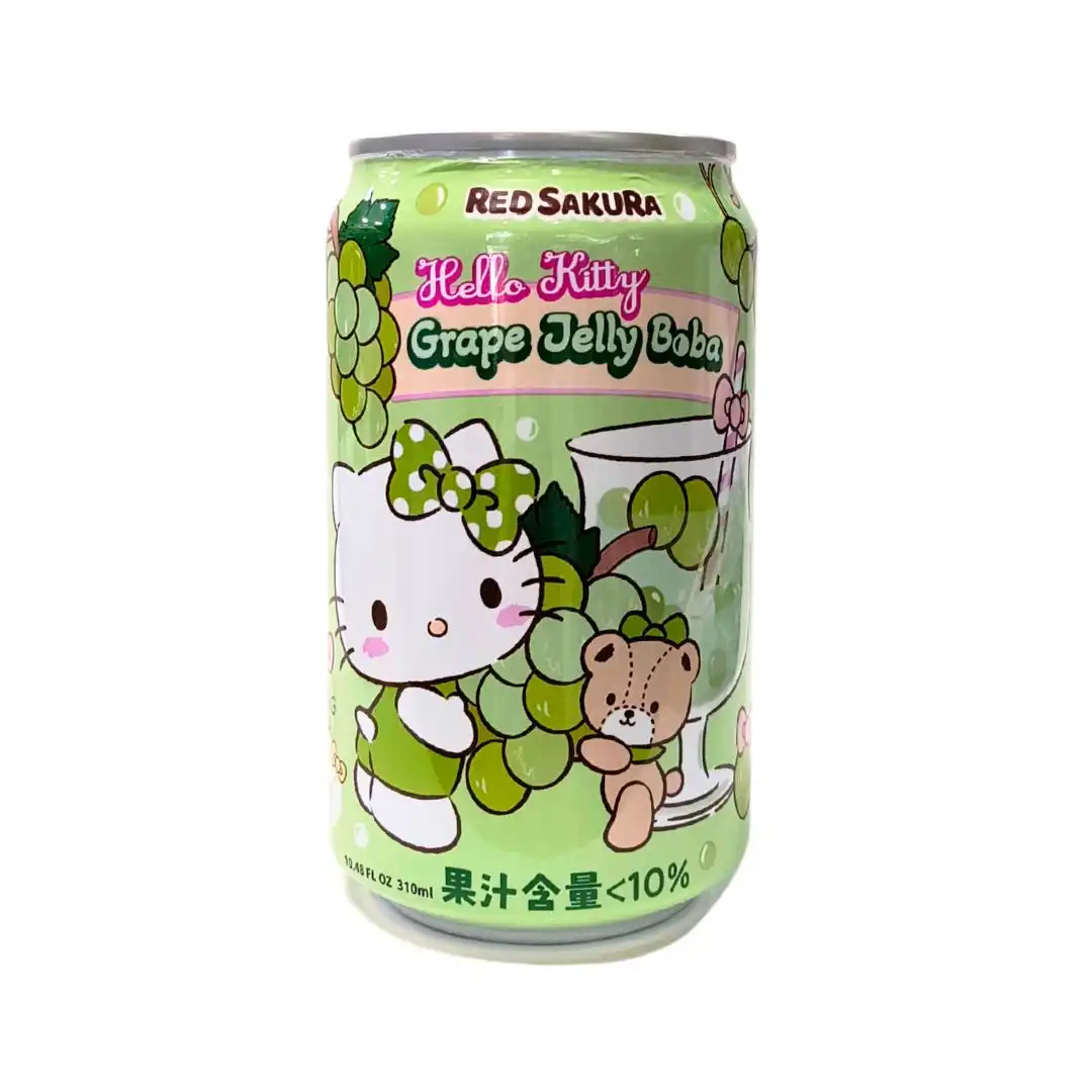 BEBIDA HELLO KITTY JELLY BOBA UVA COM GELATINA 310ML TAIWAN