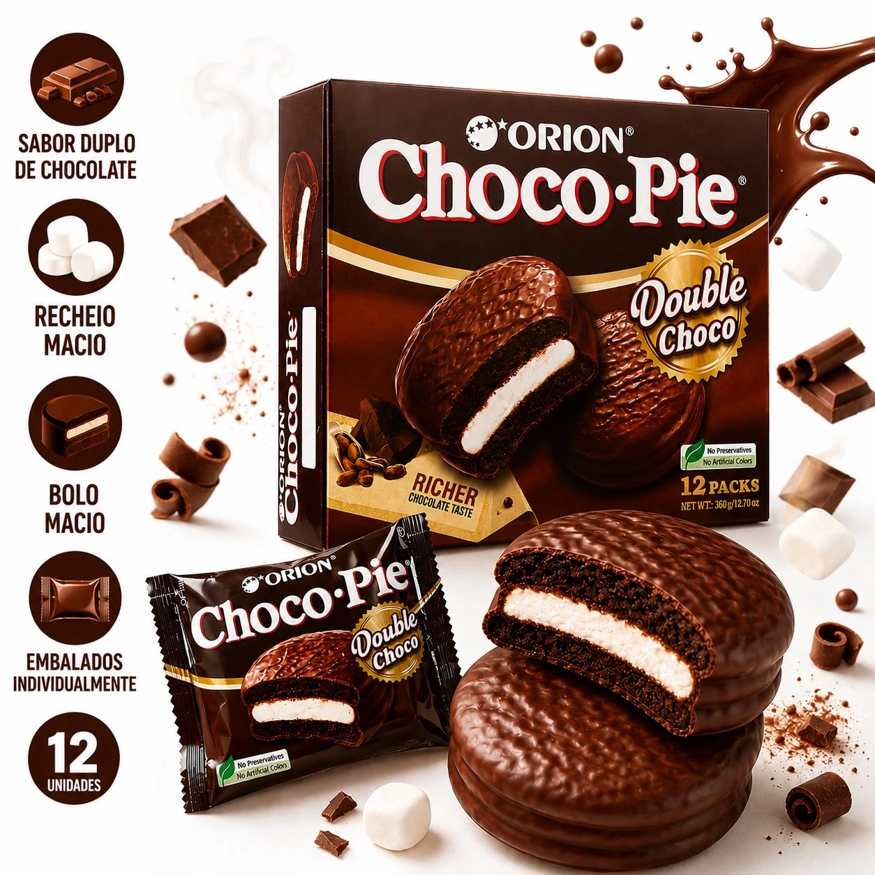 ALFAJOR CHOCO PIE ORION DOUBLE CHOCO 360G 12UN COREIA