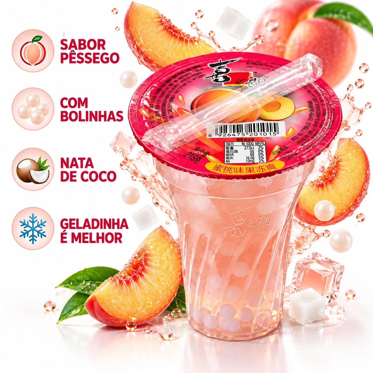GELATINA CICI PESSEGO COM BOLINHAS E NATA DE COCO COPO 218G