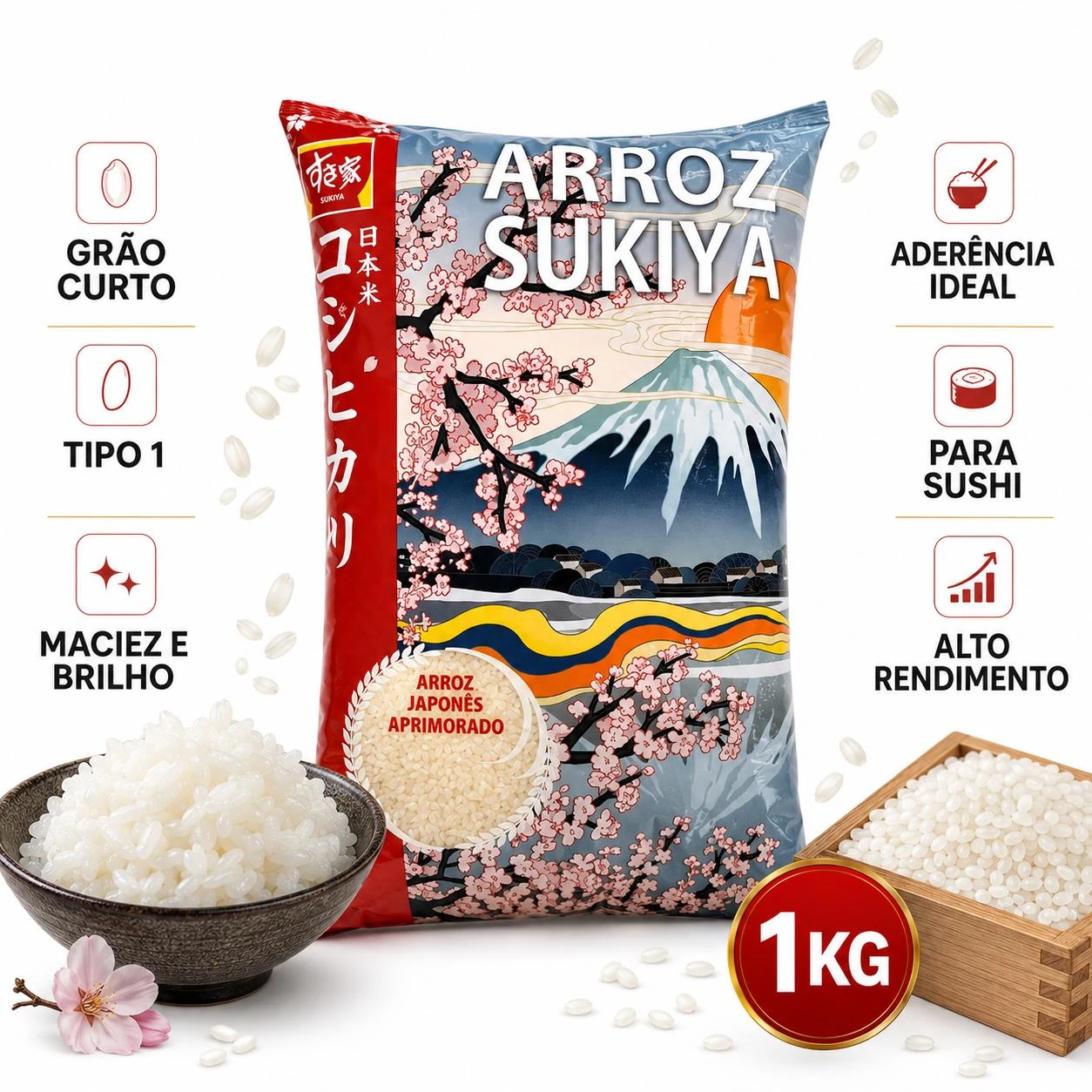 ARROZ ORIENTAL SUKIYA KOSHIHIKARI GRAO CURTO 1KG URUGUAI