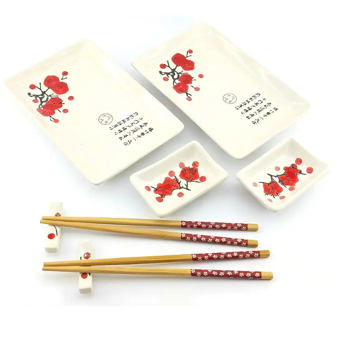 KIT MESA PARA SUSHI PORCELANA 8PCS SAKURA VERM JP0243 CHINA
