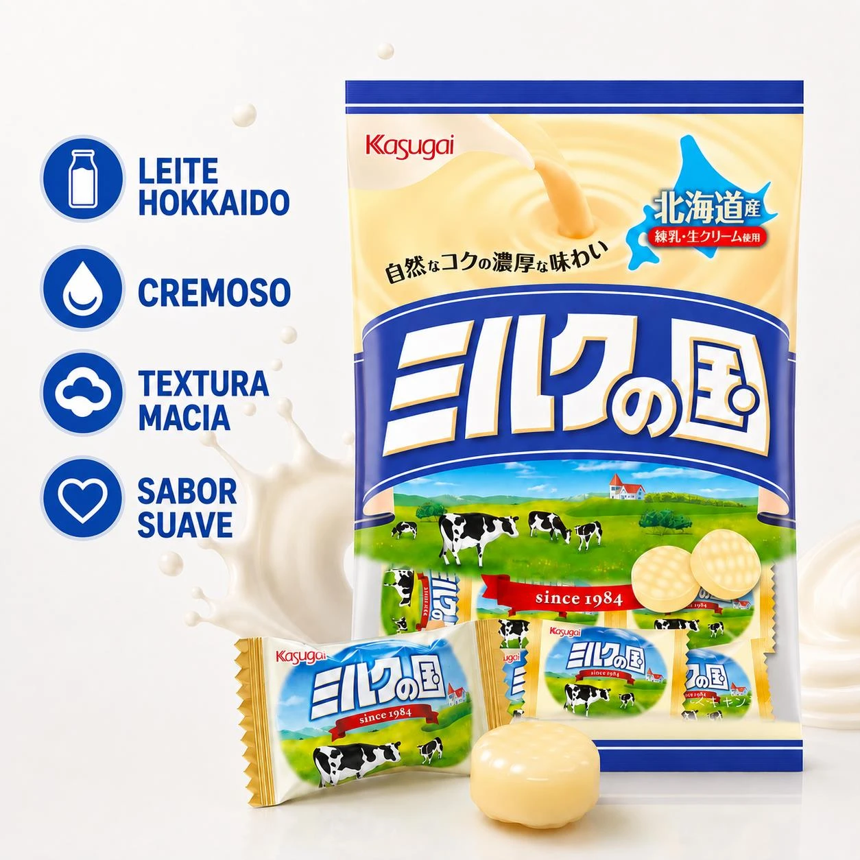 BALA KASUGAI HOKKAIDO MILK NO KUNI LEITE 120G JAPAO