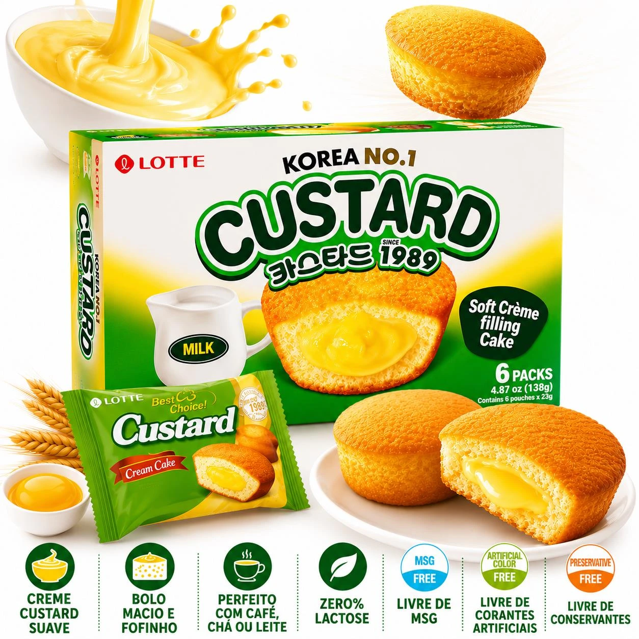 BOLINHO CUSTARD LOTTE 138G 6UN COREIA