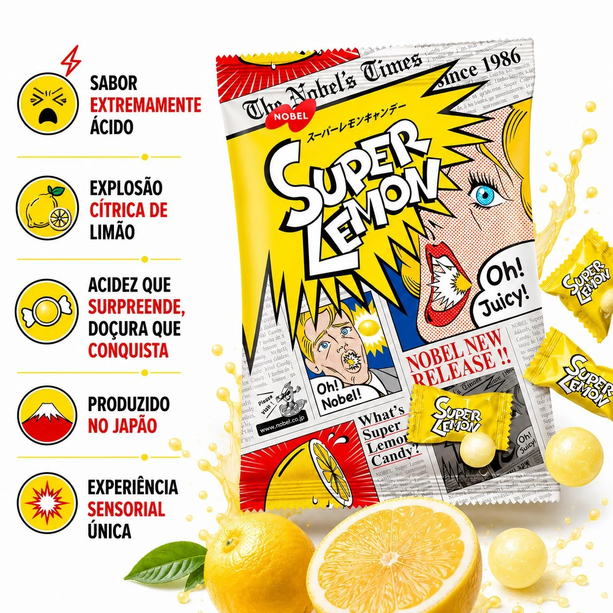 BALA NOBEL SUPER LEMON LIMAO SUPER ACIDA 76G JAPAO