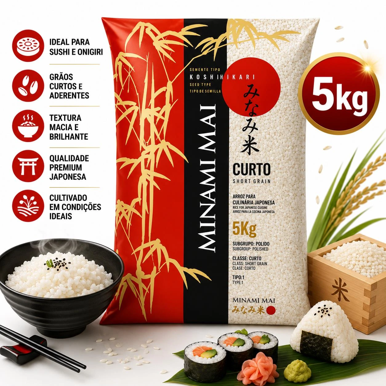 ARROZ ORIENTAL MINAMI MAI GRÃO CURTO 5KG