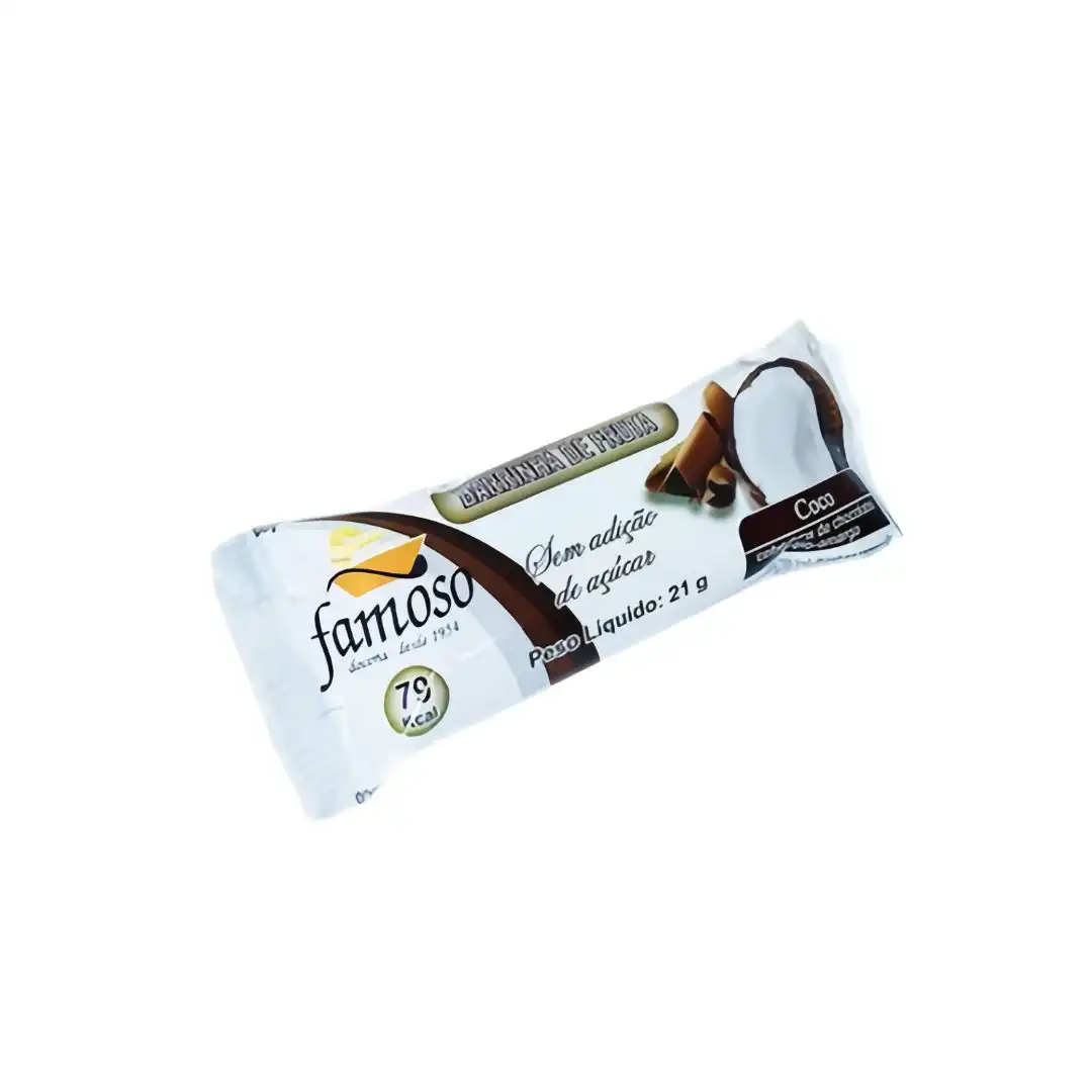 BARRINHA DE COCO COM CHOCOLATE FAMOSO ZERO ACUCAR 21G