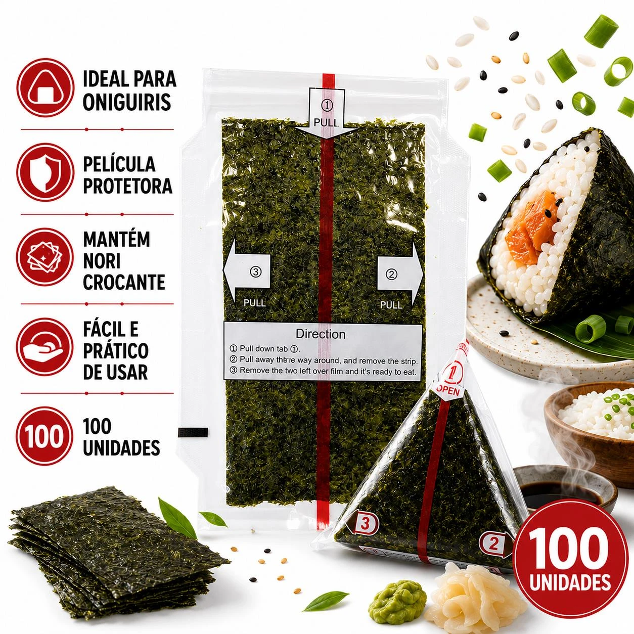 NORI PARA ONIGUIRI SHINSEN COM PELICULA PROTETORA 100UN CHIN