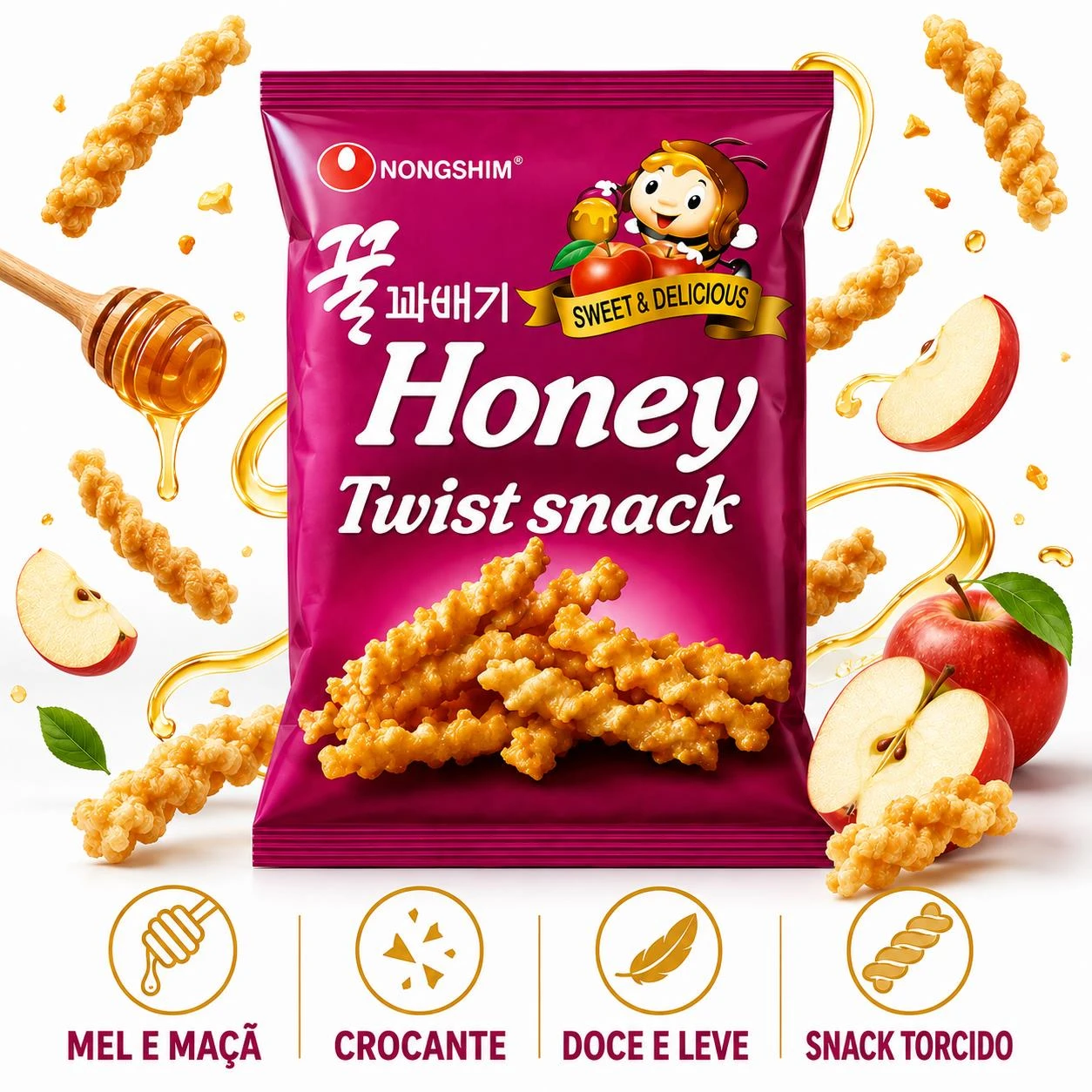 SALGADINHO NONGSHIM HONEY TWIST MEL E MACA 75G COREIA