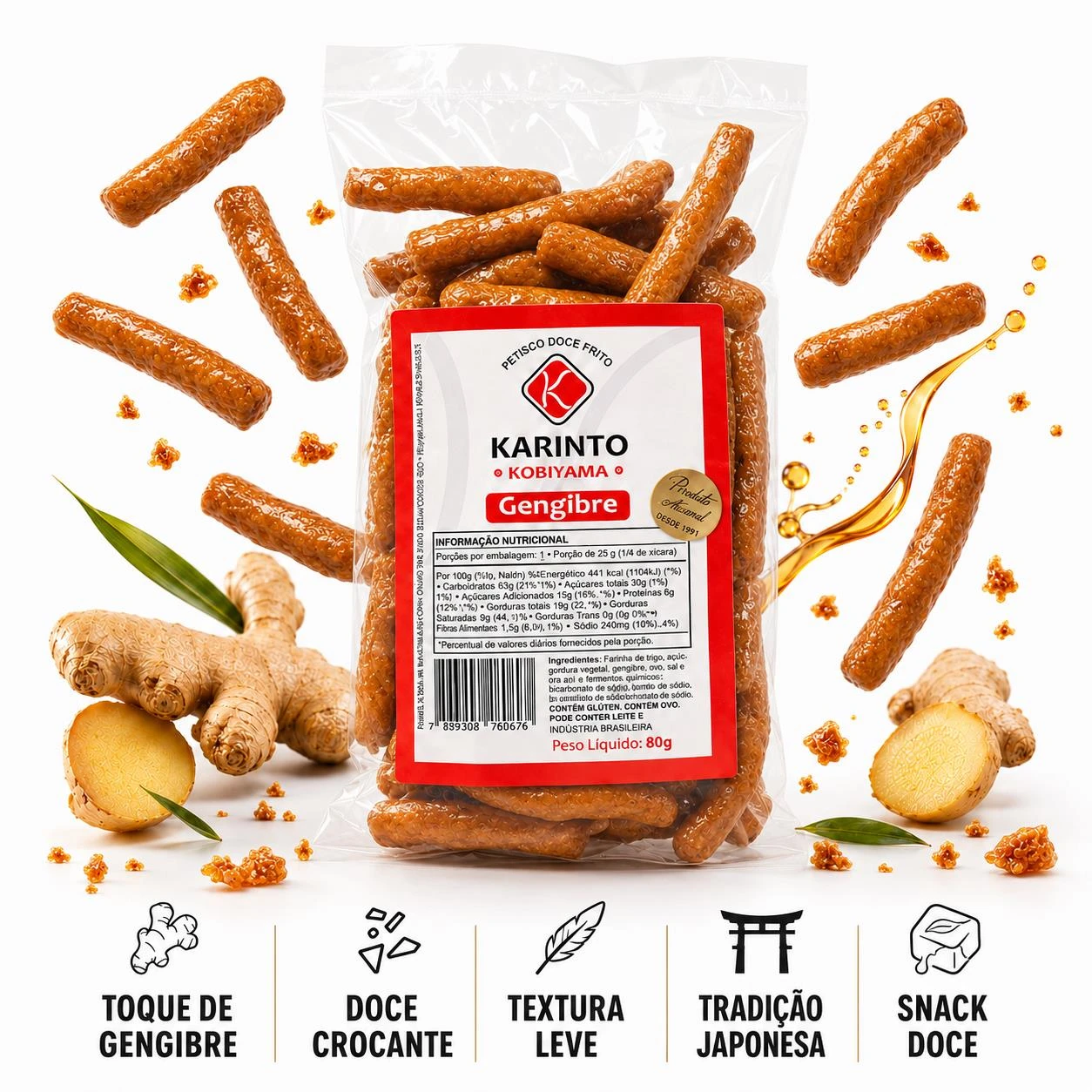 SALGADINHO KARINTO KOBIYAMA GENGIBRE 80G DOCE