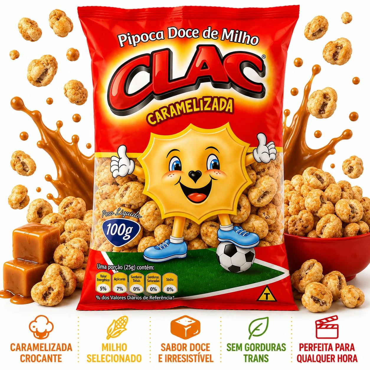 PIPOCA DE MILHO DOCE CLAC CARAMELIZADA 100G