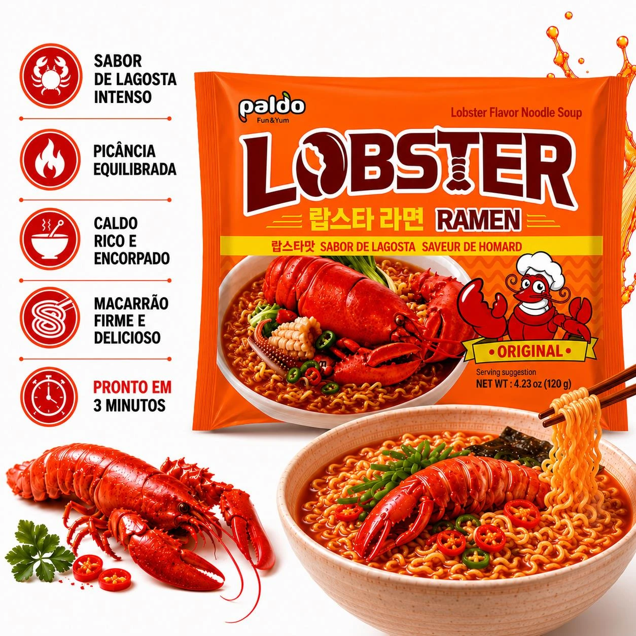 LAMEN INST PALDO LOBSTER RAMEN LAGOSTA PICANTE 120G COREIA