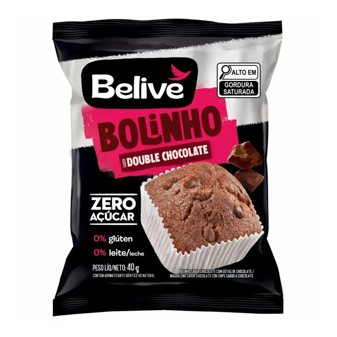 BOLINHO BELIVE DOUBLE CHOCOLATE 40G ZERO AC ZERO GL ZERO LAC