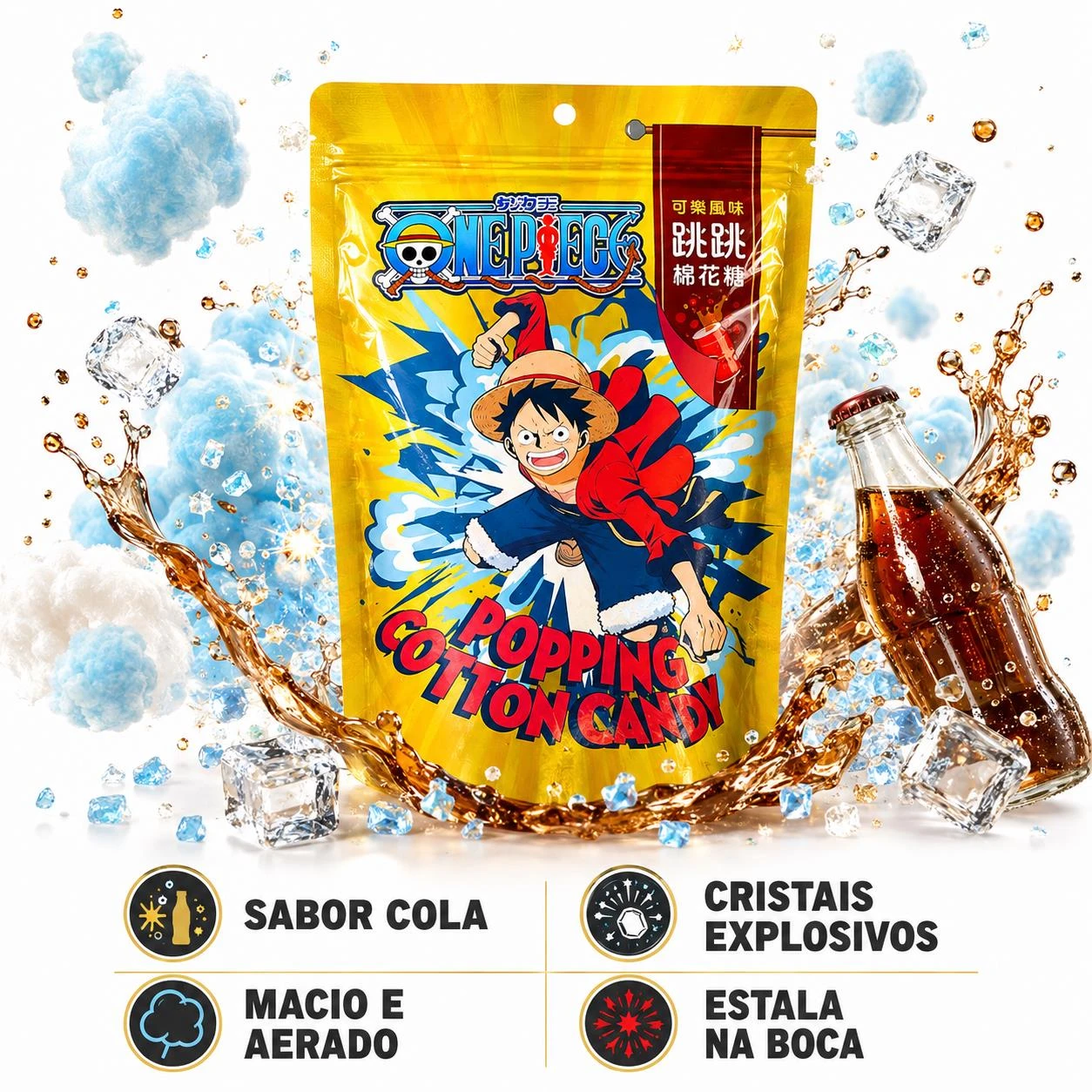 ALGODAO DOCE EXPLOSIVO ONE PIECE SABOR COLA 25G TAIWAN