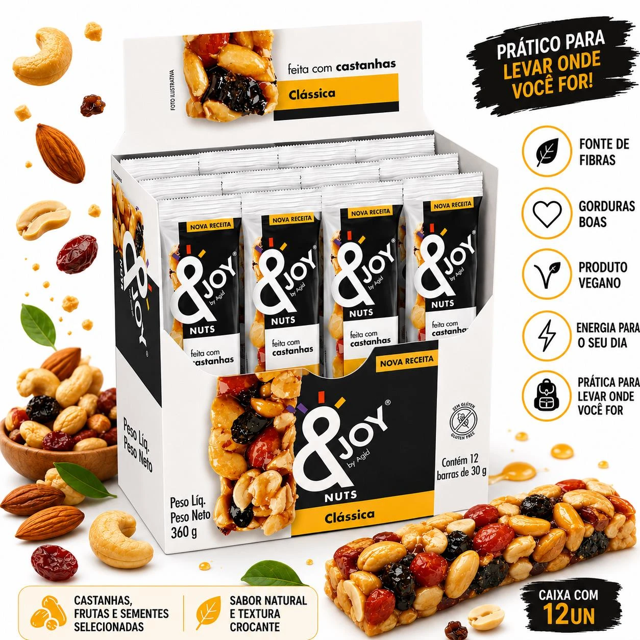 BARRA MIXED NUTS &JOY CLASSICA 360G CAIXA 12X30G