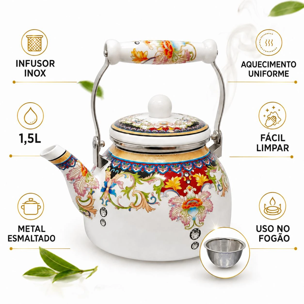 BULE EM METAL ESMALTADO COM INFUSOR INOX 1,5L M-CE600 CHINA