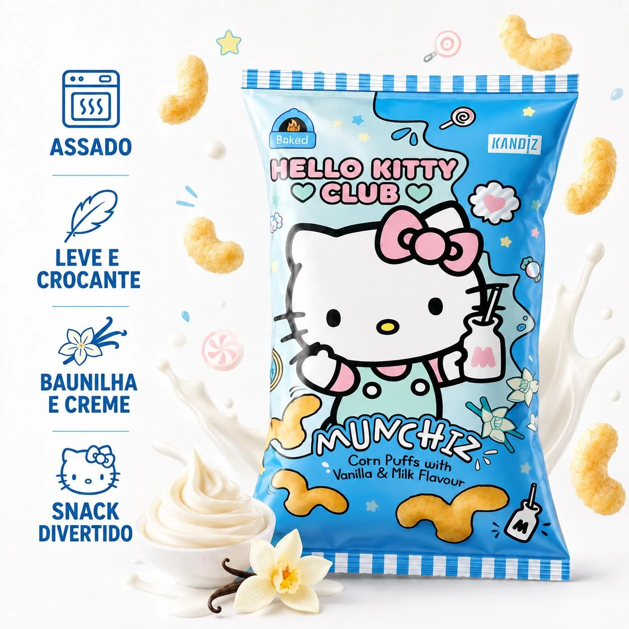 SALGADINHO HELLO KITTY MUNCHIZ ASSADO VANILLA E CREAM 40G TU