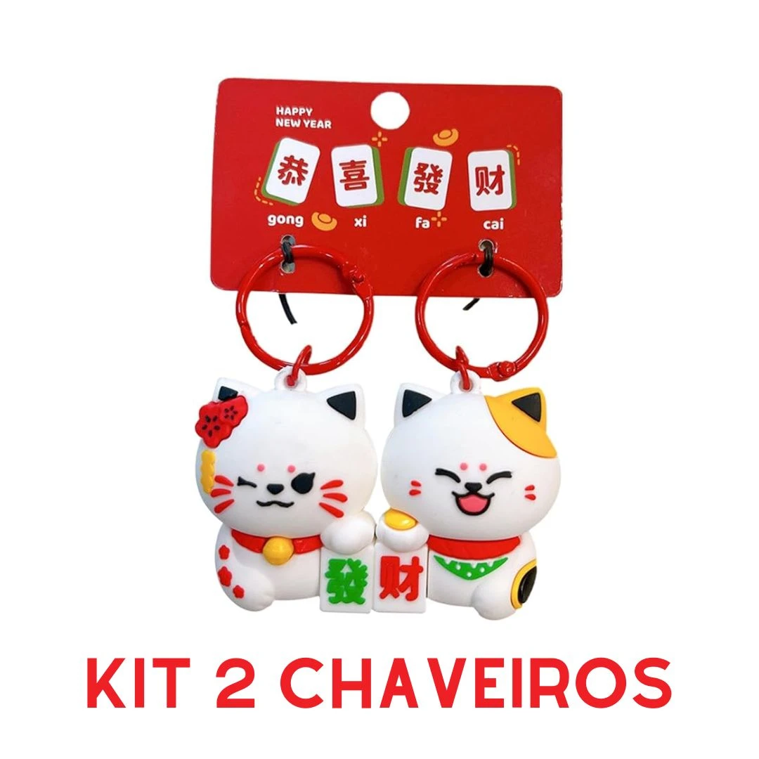CHAVEIRO COM 2 GATOS DA SORTE COM IMA DT3164 CHINA