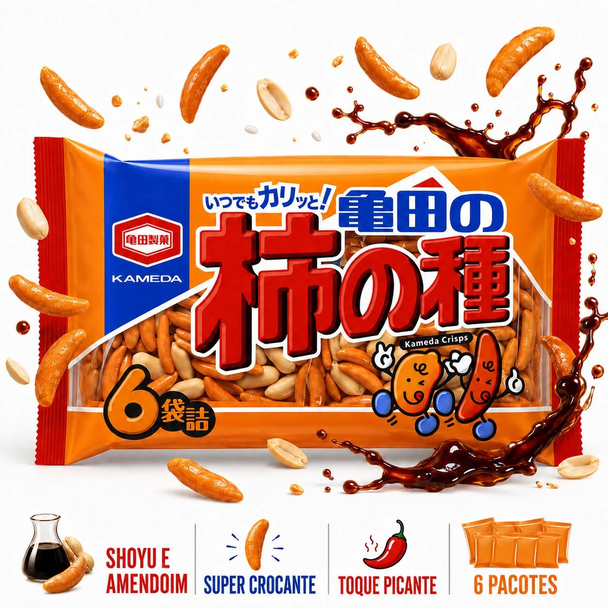 SNACK ARROZ KAKI NO TANE KAMEDA SHOYU 6 PACK 150G JAPAO