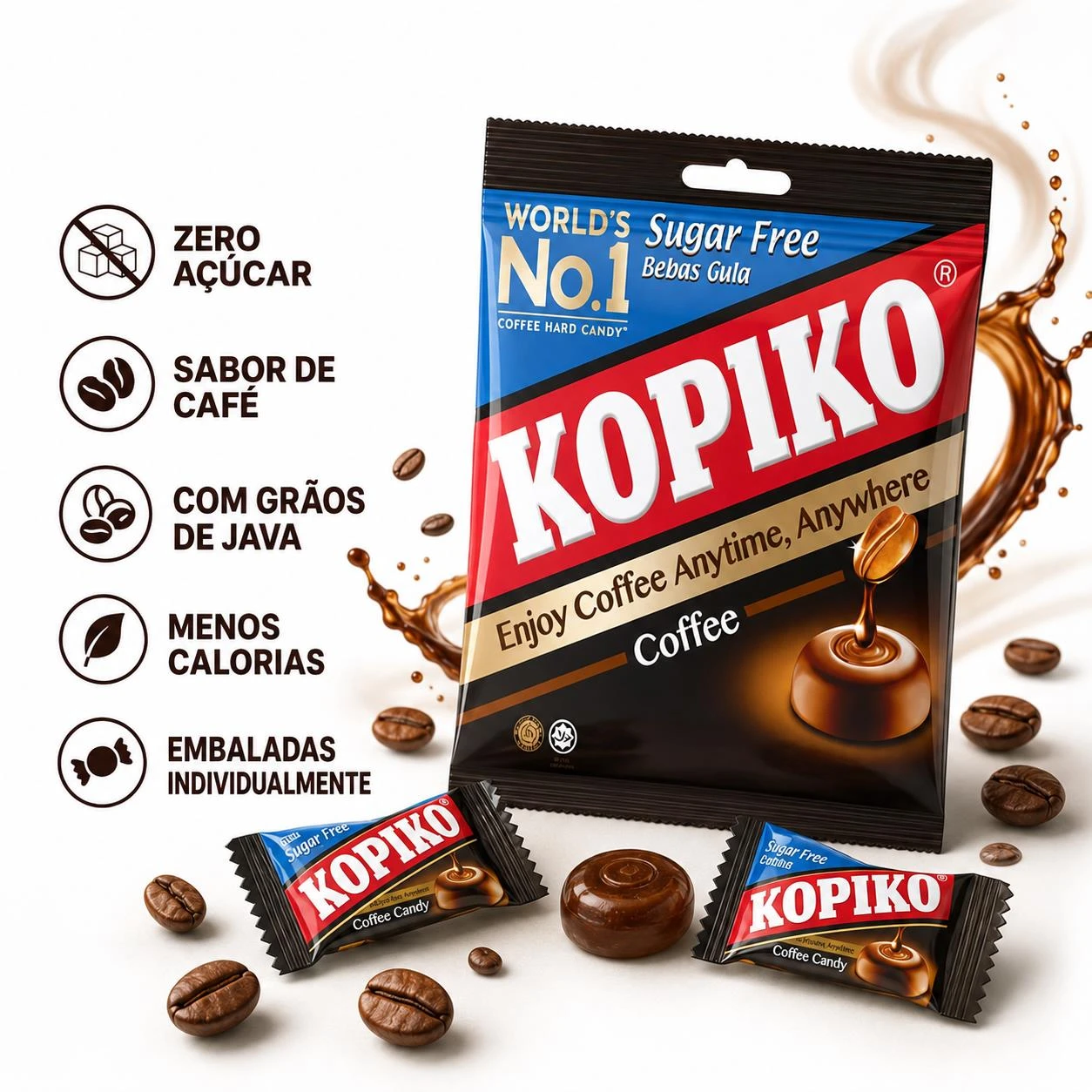BALA KOPIKO CAFE ZERO ACUCAR 75G 25UN INDONESIA