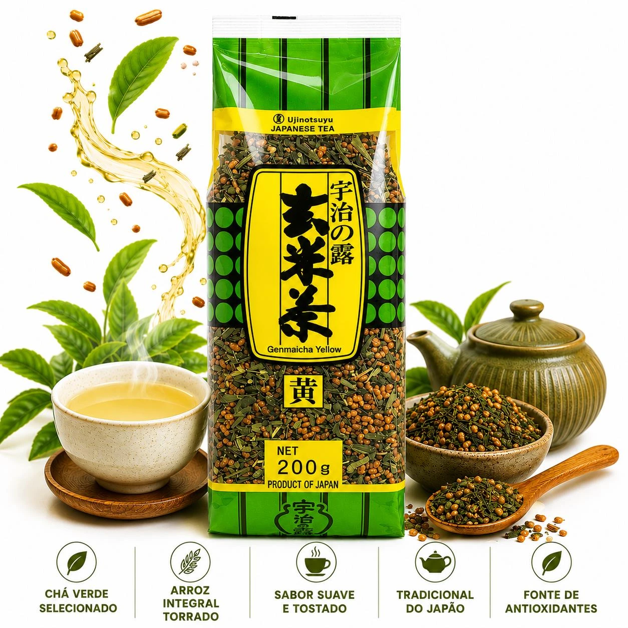 CHA VERDE COM ARROZ TORRADO GENMAICHA YELLOW UJI 200G JAPAO