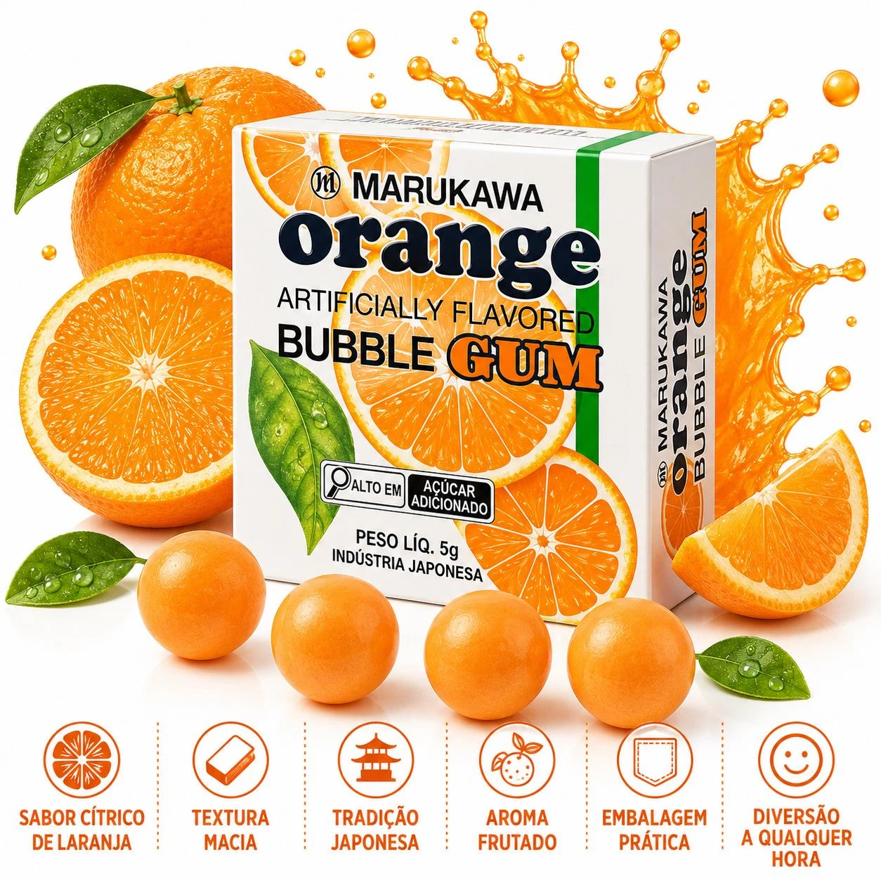 GOMA DE MASCAR MARUKAWA MARBLE GUM ORANGE 5G JAPAO