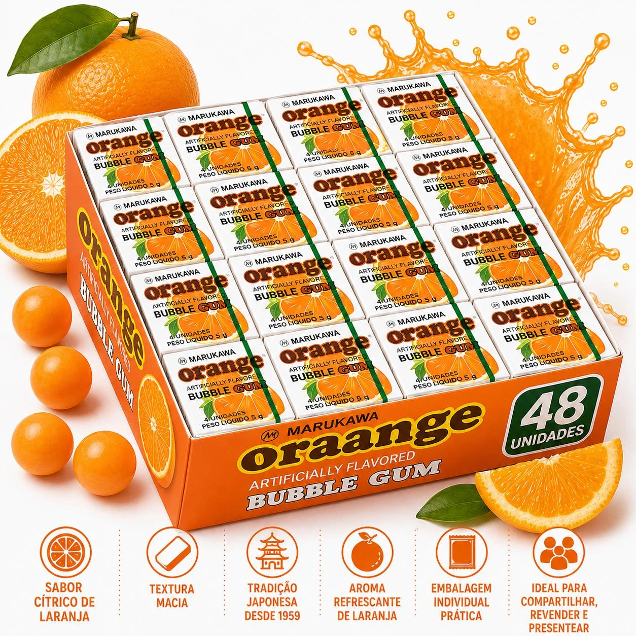 GOMA DE MASCAR MARUKAWA MARBLE GUN ORANGE CX48UN JAPAO
