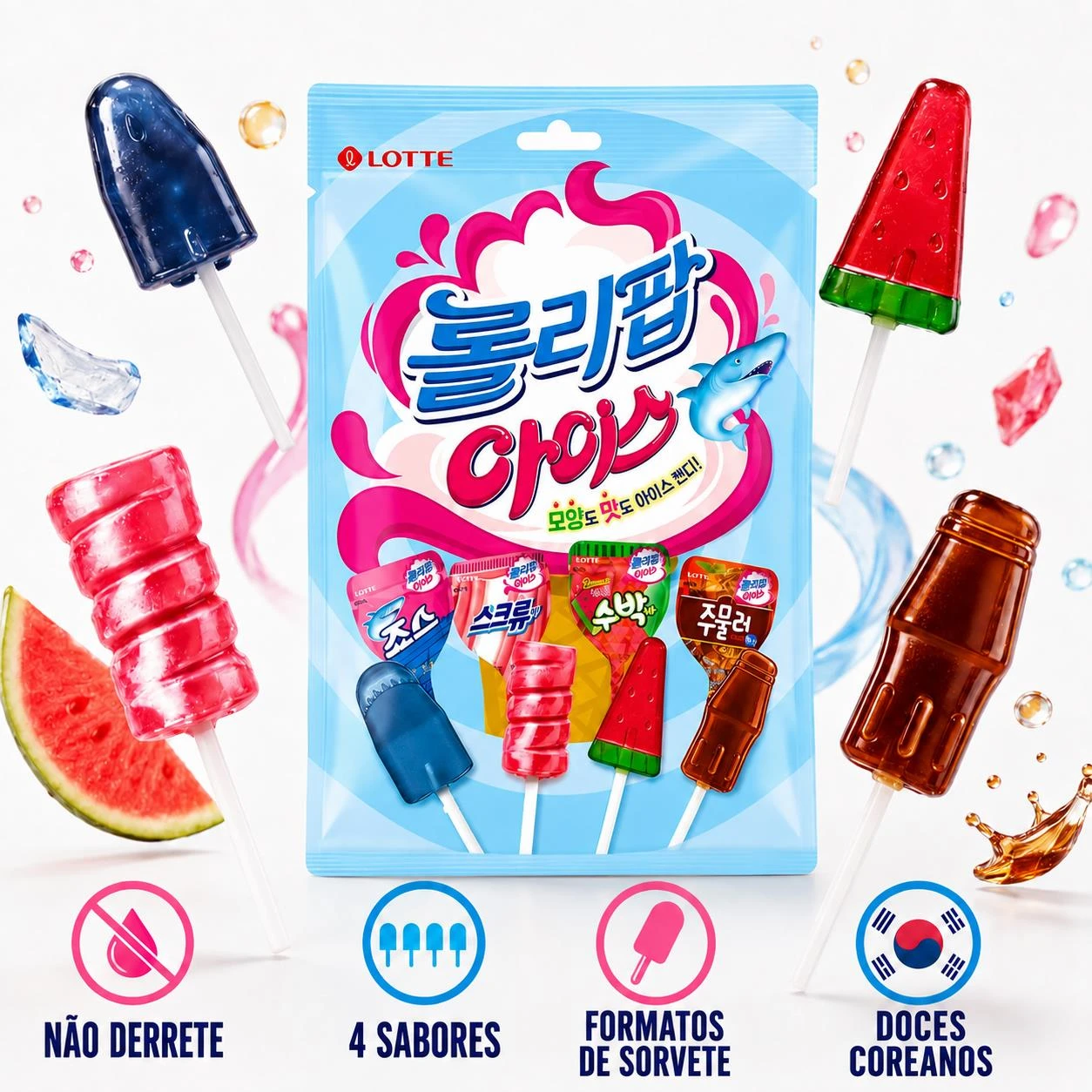 PIRULITO LOTTE LOLLIPOP ICE CANDY SORTIDO GELADO 132G COREIA