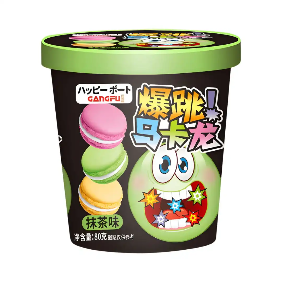 BISCOITOS MACARONS POPPING CANDY GANGFU RECHEIO MATCHA EXPLOSIVO 80G CHINA