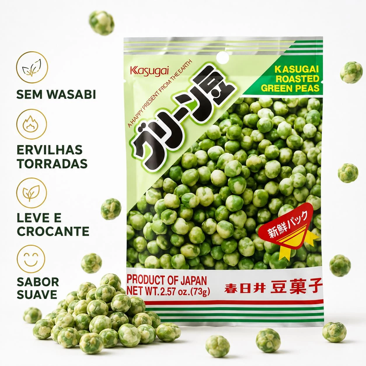SNACK KASUGAI GREEN MAME ORIGINAL ERVILHA SEM WASABI 73G