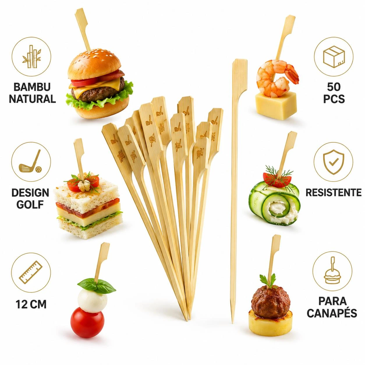ESPETO DE BAMBU GOLF SHIKI 12CM 50PCS CHINA