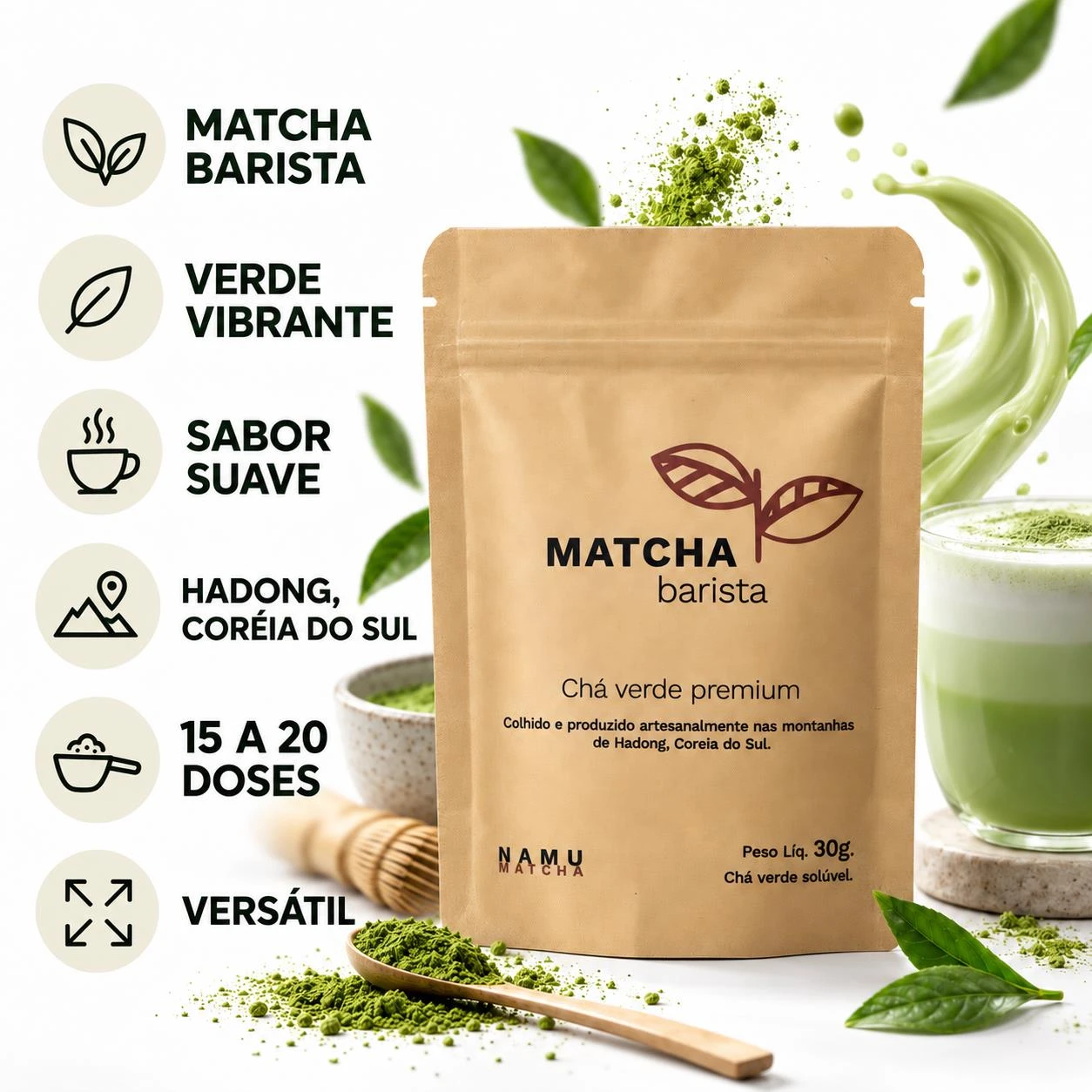 MATCHA NAMU PURO PREMIUM BARISTA CHA VERDE EM PO 30G COREIA