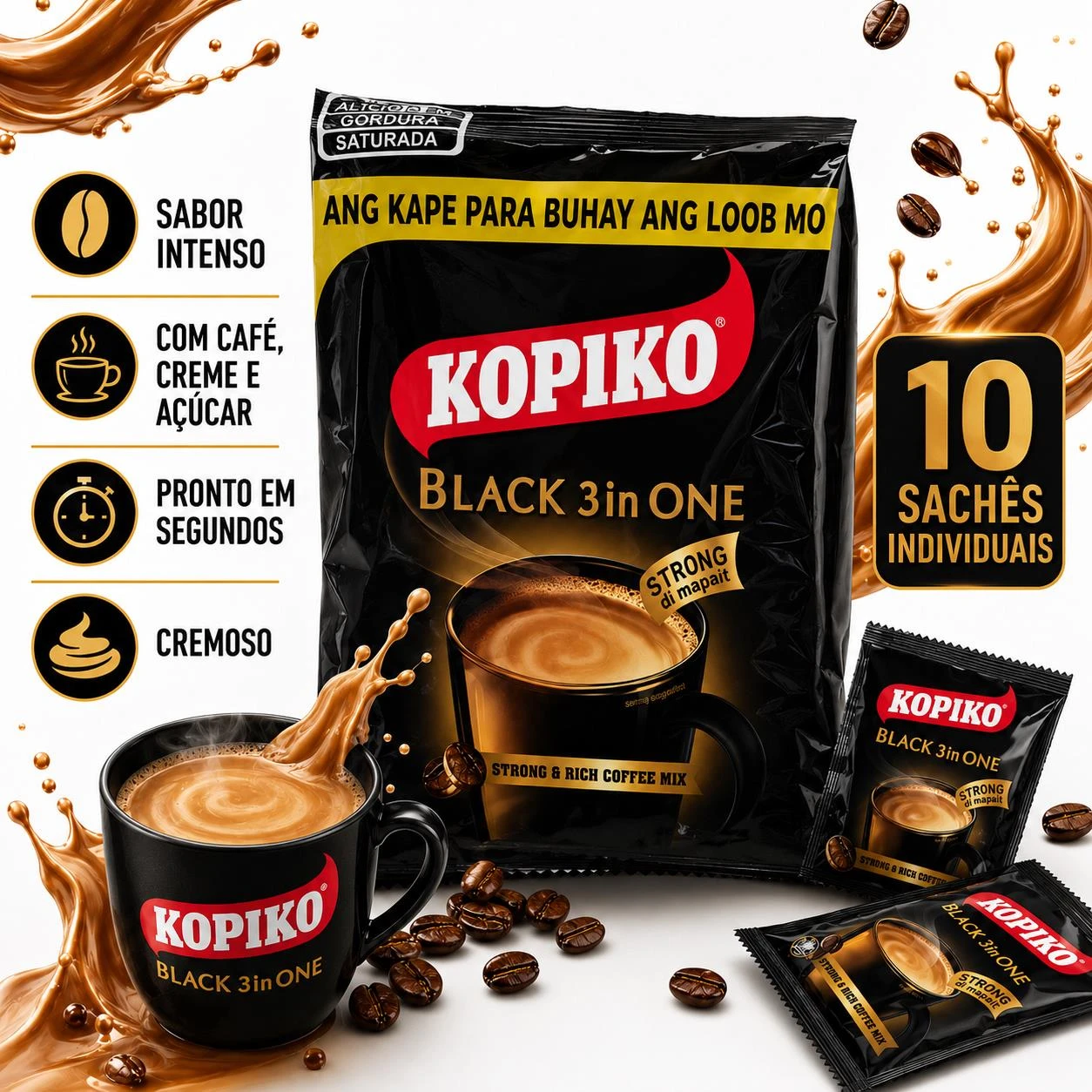 CAFE INSTANTANEO KOPIKO BLACK STRONG 3EM1 10X30G INDONESIA
