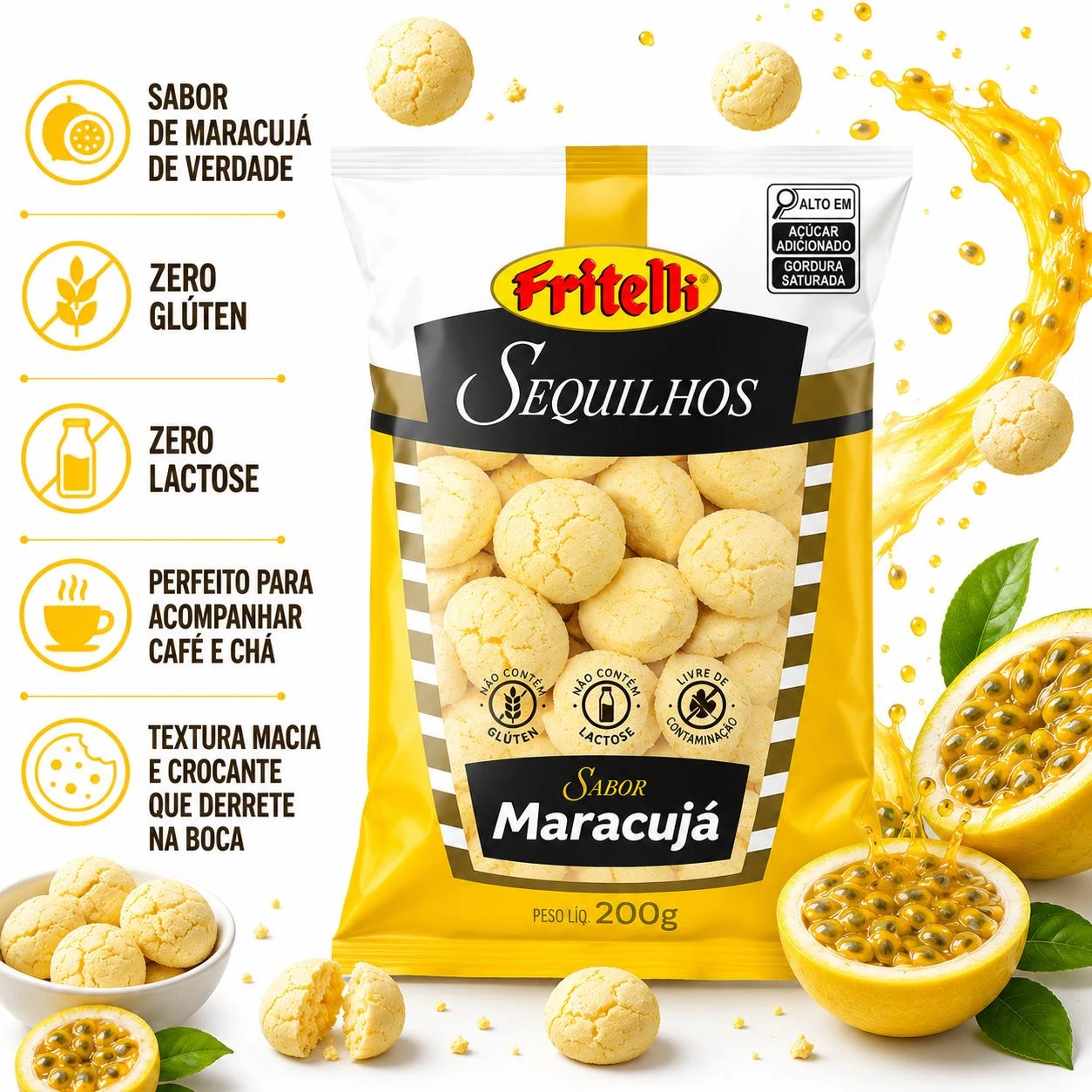 SEQUILHO FRITELLI MARACUJA 200G ZERO GLUTEN ZERO LACTOSE