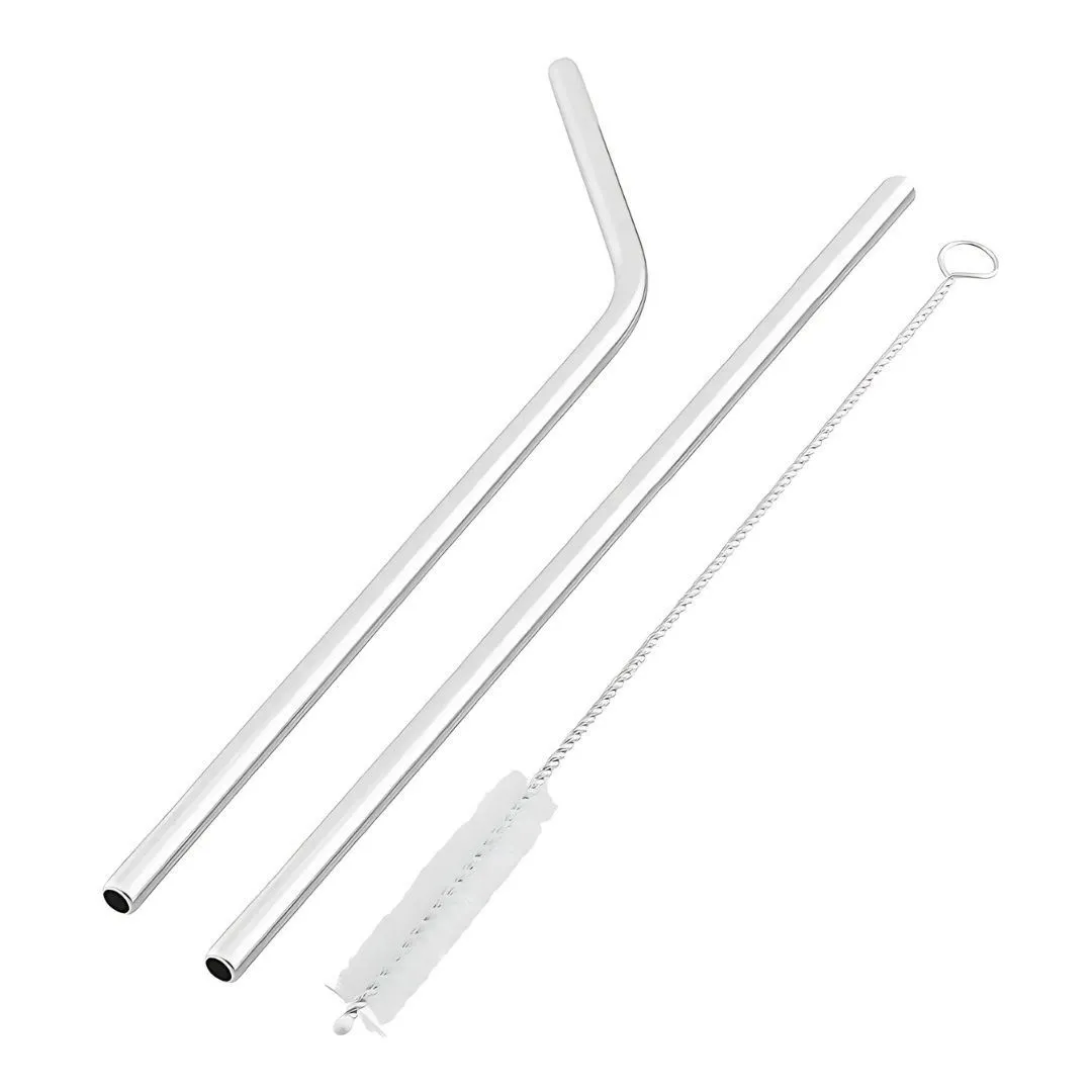 KIT 2 CANUDOS INOX 21CM + 1 ESCOVA LIMPEZA CHINA